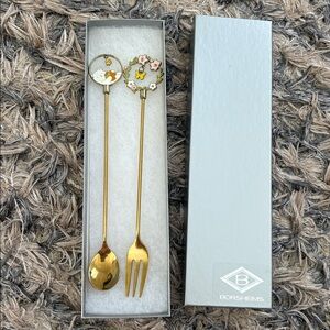 Gold Enamel Fork and Spoon Set